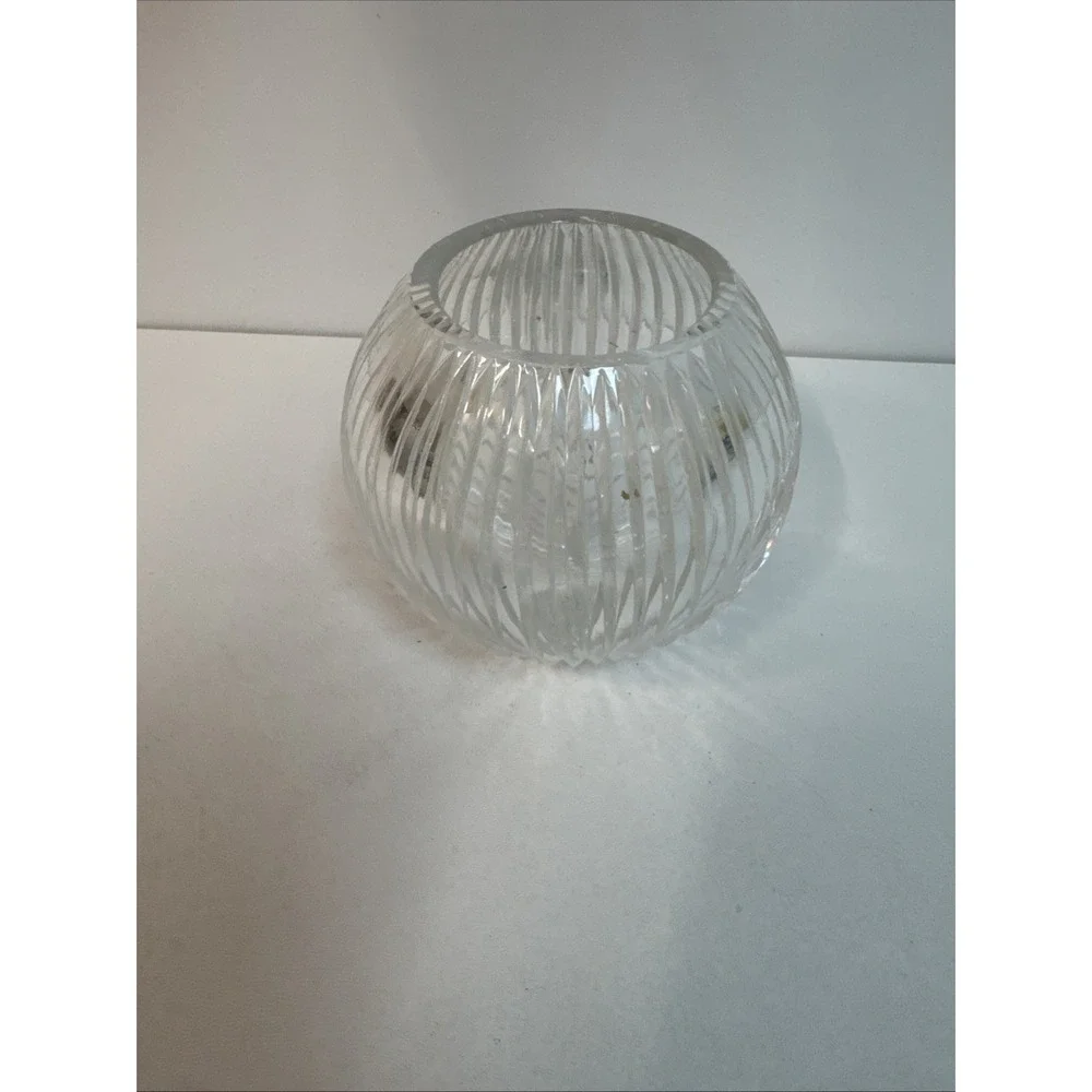 Wheel-cut crystal vertical lines votive candle holder bowl 4 1/2